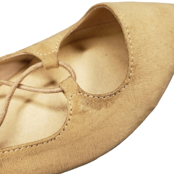 Chinese Laundry | Tan Neutral Vegan Suede Pointed Toe Lace Up Flats Women's 7.5 - Picture 10 of 14